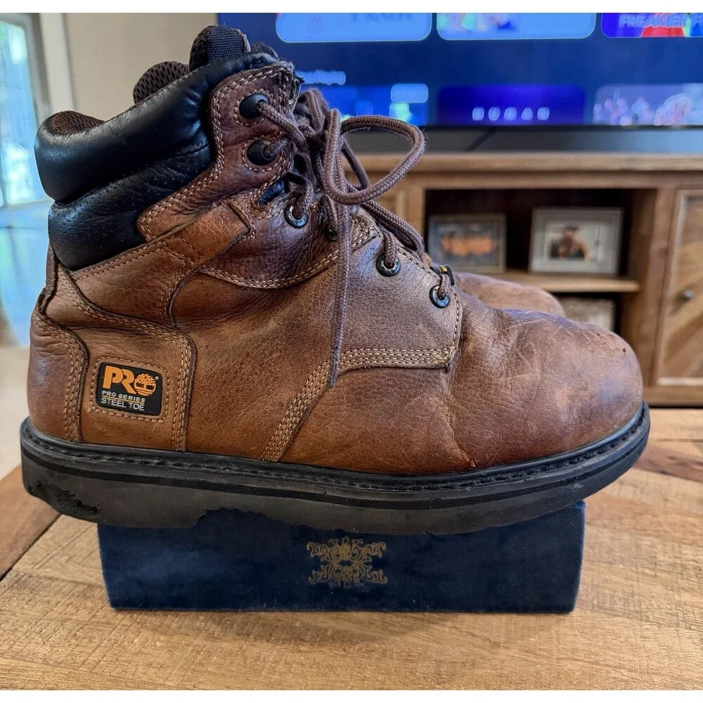 Timberland PRO Steel Toe Work Boots Brown Leather Mens 11M Internal Met